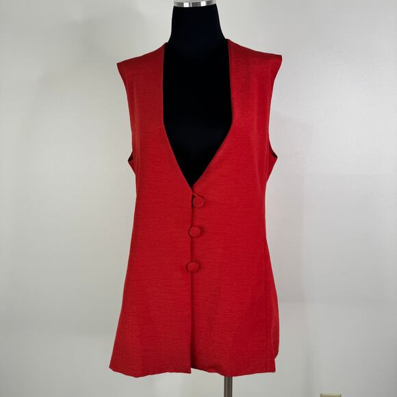 Vintage 90s Tailored Texture: Red Linen Blend Longline Vest - Quiet Confidence! - Picture 9 of 16